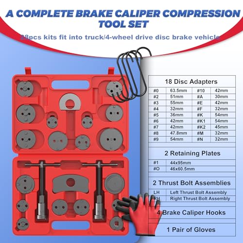 EVERESTWAY Heavy Duty Disc Brake Piston Caliper Compressor Wind Back Tool Universal Sets for Brake Pad Replacement with Hanger Hooks-28 Pieces