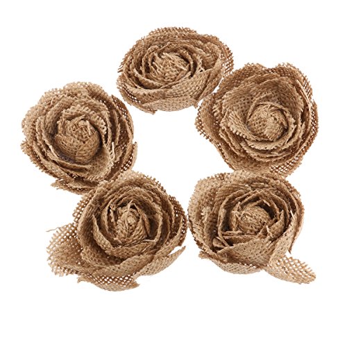 VORCOOL Hessian Burlap Rose Flowers 5 Pack for Christmas Wedding Decoration (Brown)