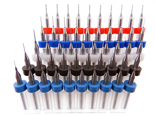 50pc Tungsten Carbide Micro Drill Bits Set Drill Press Pin-Vise 10 each .2mm .3mm .4mm .5mm .6mm 1/8