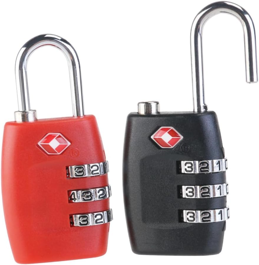 iplusmile 2 pezzi Lucchetto TSA Approvato per Bagagli Combinazione Cifre Resettable Rosso e Nero Serratura Sicurezza Valigia in Metallo Resistente