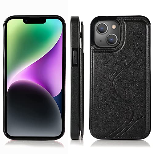 Compatible with iPhone 15 Plus 6.7 inch Case with Tempered Glass Screen Protector and Card Holder Wallet Cover Stand Flip Leather i-Phone 15+ iPhone15Plus 5G i i15 + iPhone15 15Plus Women Men Black by Asuwish - Image 3