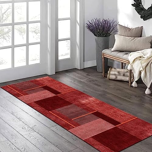 Tapis de couloir lavable 70x400 cm rouge orange en polyester résistant - 4