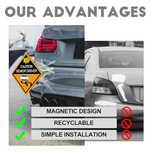 Image of Chunful 4 Pcs Funny Prank Caution Senior Driver Car Magnet Sign Gag Gifts Over The Hill Elderly Driver Magnet for Car Bumper Sticker 50th Grandma and Grandpa Birthday Gift Supply(Classic)