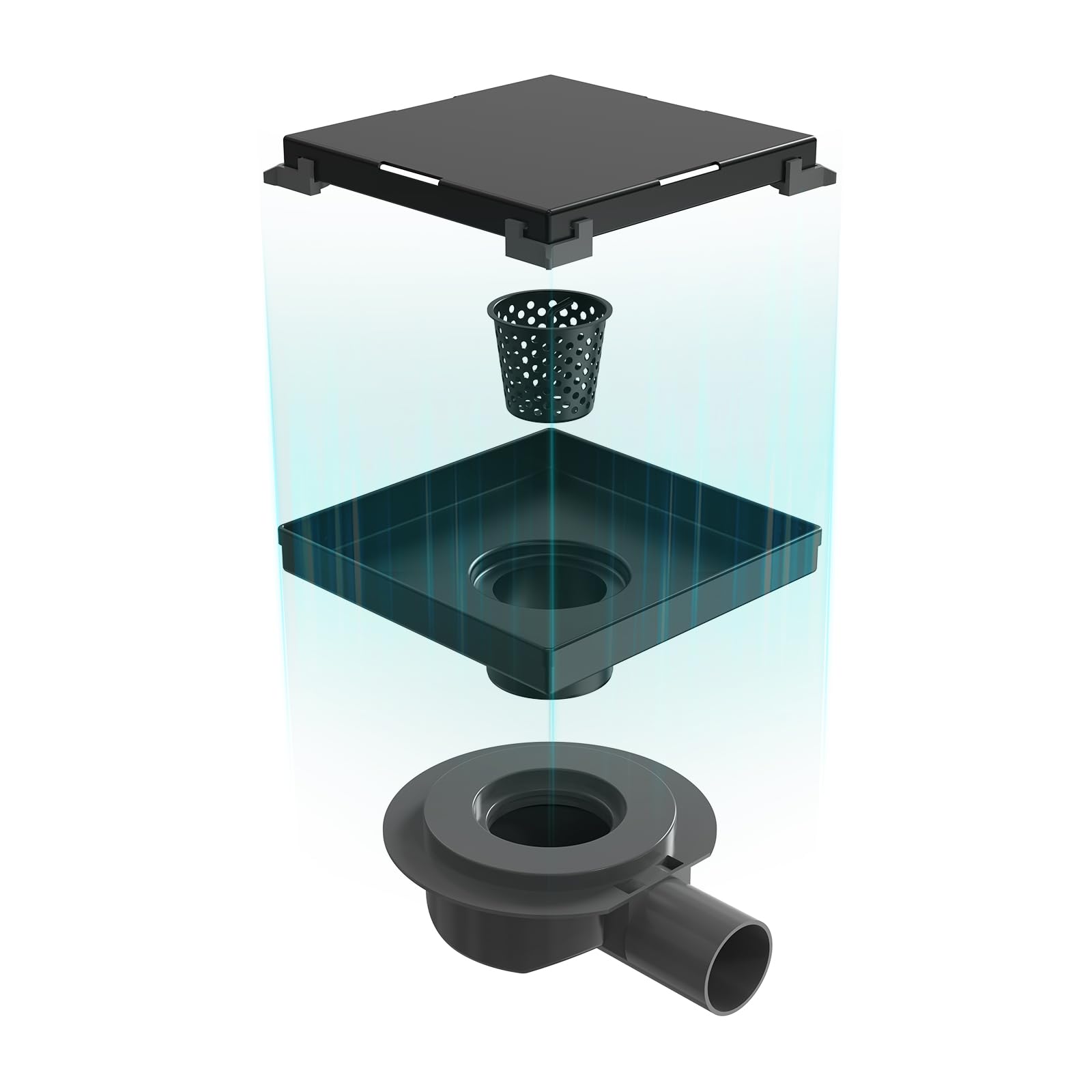 EMKE Bonde de douche avec siphon, caniveau de douche, siphon de douche, siphon anti-odeurs et tamis à cheveux, trou d'écoulement pour receveur de douche, noir