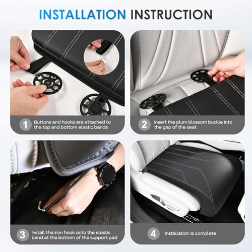 Image of FLORICH Car Seat Extender Leg Extender Support Cushion for Driver Seats Office Chair, Leather Carseat Leg Support for Long Drivers Universal Car Seat Cushion Legs Rest Pads-Black