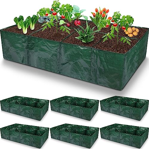 Woanger 6 Pcs Plastic Raised Garden Bed 35 Gallon Raised Planting Bed with 8 Divided Grids 8 Drainage Holes for Fruits Flowers Potato PE Fabric Rectangle Garden Containers for Vegetables Outdoor
