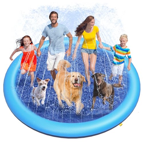 Image of Peteast Splash Pad for Dogs, 119 inch Anti-Slip Dog Pool Dog Splash Pad Sprinkler Pool,Thicken Doggie Pool Summer Outdoor Water Toys Backyard Fountain Play Mat