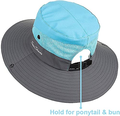 1 Pack Ponytail Sun Hat For Women Uv Protection Fishing Hat Foldable Mesh Wide Brim Upf 50+ (Blue) #TOP3