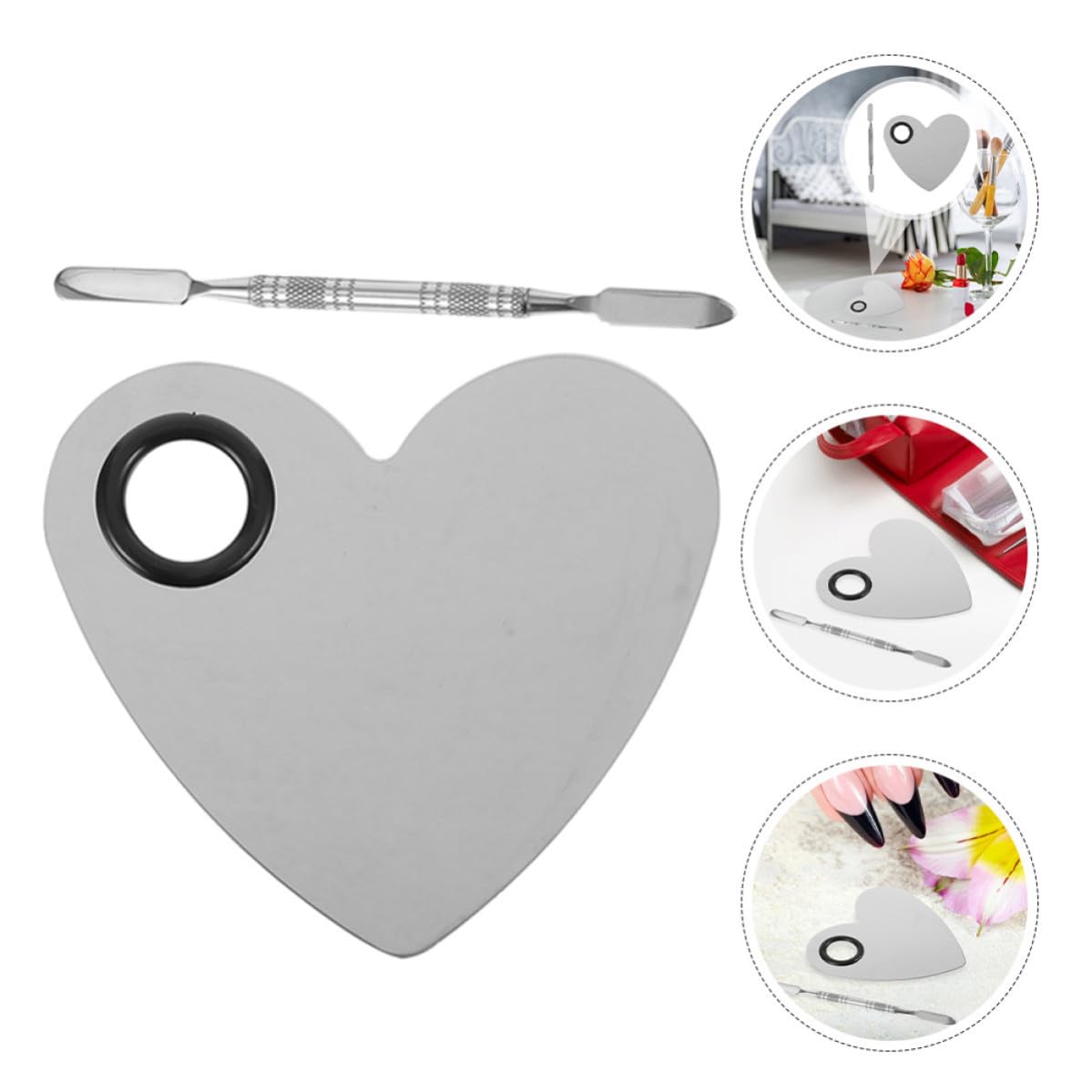 SUPVOX 3 Sets Heart-shaped Nail Art Mixing Palette with Color Pen Set, Stainless Steel Material, Easy to Maintain and User-friendly, for Personal Use at Home and Nail Salons