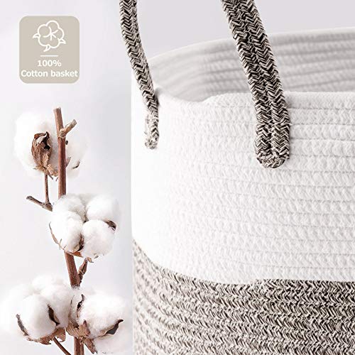 Youdenova Cotton Rope Woven Laundry Basket, 70L Large Dirty Clothes Hamper With Handles For Bedroom, Bathroom, Nursery (White & Brown) #TOP2