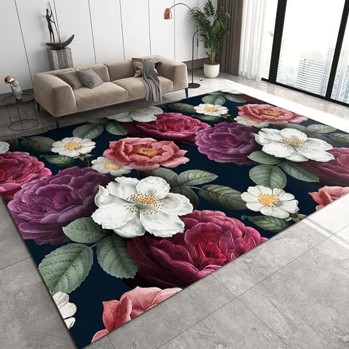 Tapis salon pivoine 3D grand format pour sol froid - 2