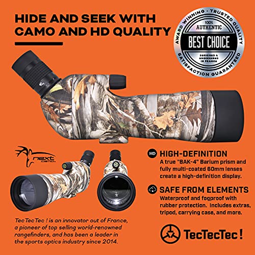 Tectectec Sprowild Spotting Scope 20-60X60 With Tripod Waterproof-Phone Adapter-Soft Bag Bak4-Fmc For Hunting And Target Shooting And Watching Wildlife Scenery - Camo #TOP2