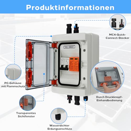 DC Trennschalter PV Überspannungsschutz PV DC 1000V 40A 40KA Blitzschutz mit Leitungsschutzschalter IP65 Wasserdichter Solar Anschlusskasten für Photovoltaik