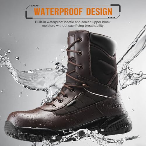 Image of NINGO Composite Toe Boots for Men, Waterproof Work Boots with Side Zipper, Non Slip and Puncture Proof Protection, Lightweight Design, 8'' Leather Safety Shoes for Construction, Industrial, Outdoor