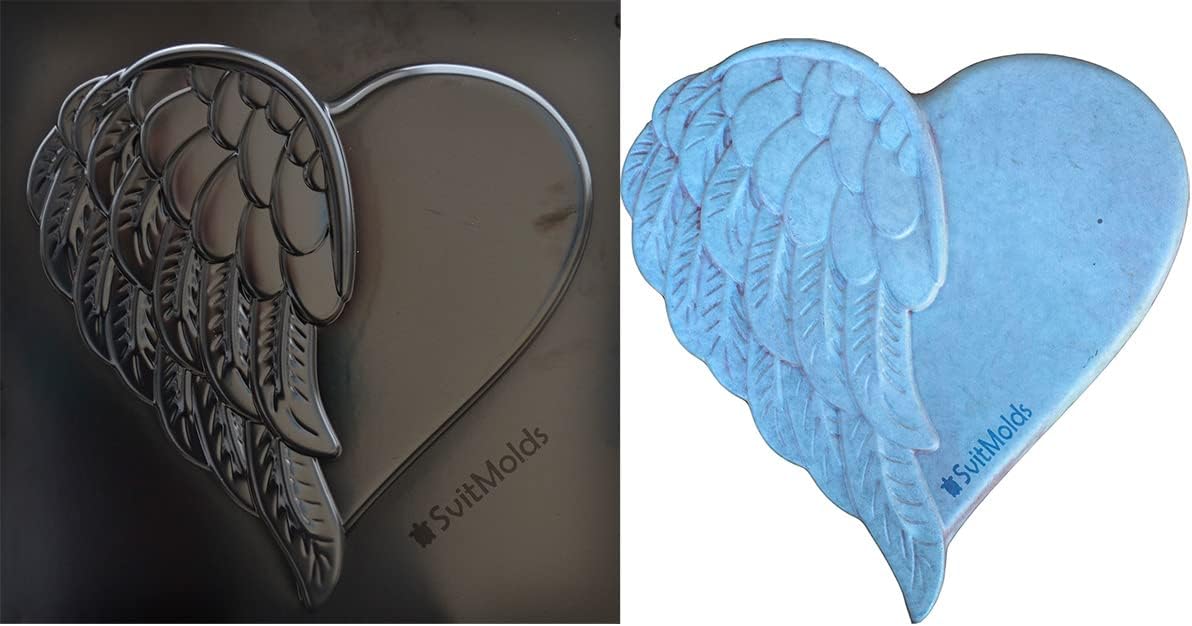 SvitMolds Concrete Mold Heart Wing Decorative Stone for Garden Decor ABS Mold Plastic D78