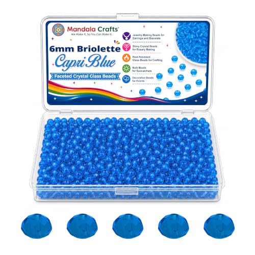 Mandala Crafts Capri Blue 6mm Briolette Glass Crystal Beads for DIY Jewelry