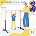 Imagen de HOMCOM Barra de Gimnasia para Niños de +3 Años Barra de Entrenamiento con Altura Ajustable 92-150 cm Barra Horizontal de Gimnasia Carga 75 kg 194x121x150 cm Violeta