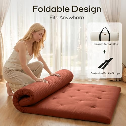 Image of ZonLi Japanese Floor Futon Mattress Queen Size 80 inchx 60 inch, 100% Cotton Cover 2.5'' Thicken Tatami Mattress, Foldable Sleeping Pad, Portable Dormitory Tatami Mat, Roll Up Floor Lounger Bed for Adult