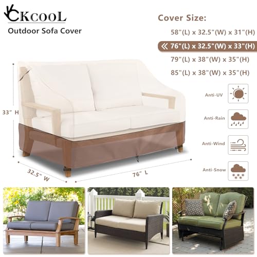 okcool Heavy Duty Patio Sofa Cover, 100% Waterproof 3-Seater Outdoor Sofa Cover Fits up to 76W x 32.5D x 33H Inches, Lawn Patio Furniture Covers,Beige & Brown by okcool - Image 2