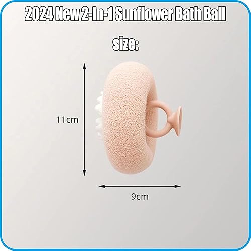 Miniatura 7 de Bola de baño con ventosa de girasol 2 en 1, cepillo de limpieza de esponja de baño exfoliante, bola de baño con ventosa, succión de esponja de baño,