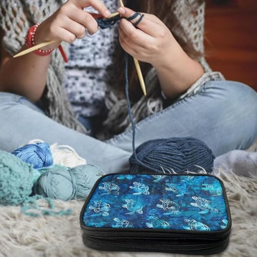 Image of Crochet Hook Case Sea Turtle Crochet Hook Holder Portable Crochet Hook Storage Bag with Web Pockets Suitable for Crochet Needles /Knitting Accessories