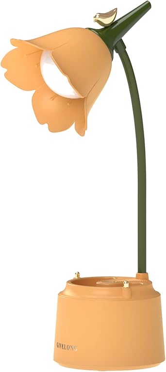 keeda LED Desk Lamp for Home Office Gooseneck Tulip Flower Table Lamp Touch Control Stepless Dimming Rechargeable Cute Desk Lamp with Pen Holder Desk Lamps for Home Office, Study, Reading Yellow