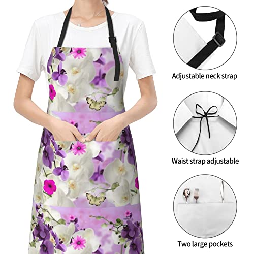 Vucemi Nature Floral Spring Printed Apron Waterproof Adjustable Bib Apron Cooking With Pocket Durable Aprons For Kitchen Gardening #TOP5