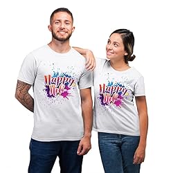 TheYaYaCafe Happy Holi Drifit Matching Plus Size Round Neck Holi Couple t-Shirts S to 5XL (Sold Separately)