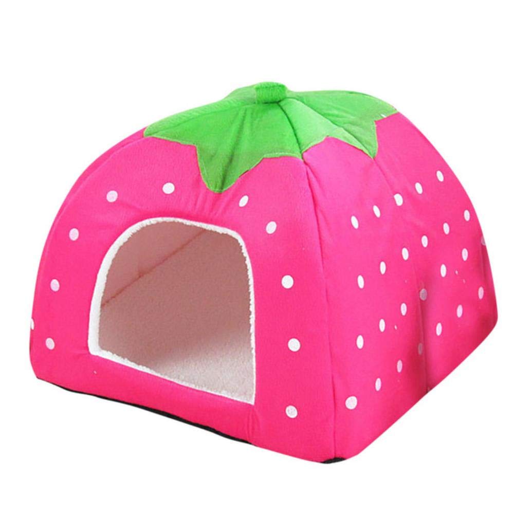 Chien chat maison pliable lit hiver chaud coussin amovible pour animal rose XL