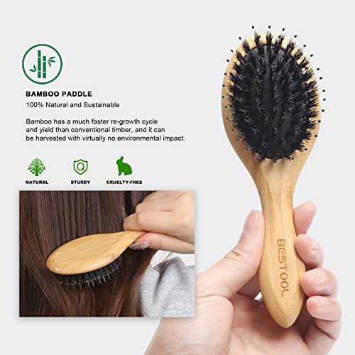 Hair Brush, BESTOOL Small Travel Hair Brush for Women Men or Kids, Boar Bristle Hairbrush for Detangling Defrizz - Image 4