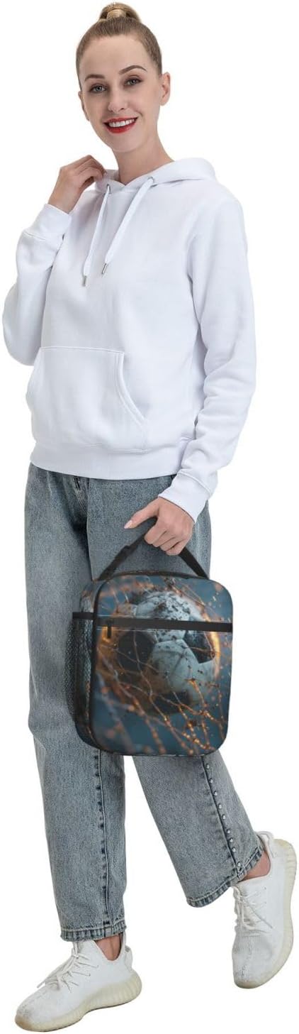 Insulated Lunch Box for Boys Kids Girls Soccer Lunch Bag for Work,Picnic,School,Travel,Hiking, Beach or Fishing Polyester Football Soccer Lunch Box