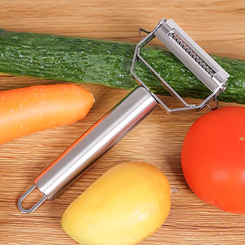 Domumkit Vegetable Peeler, Stainless Steel Julienne Peeler For Potato Carrot Apple Pear, Double-Sided Blade With Cleaning Brush #TOP6