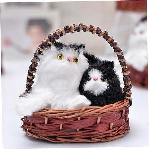 HOMSFOU 2 Pçs Cesta Decoração Gato Boneca Cesta Simulação Gato Na Cesta Estatueta Animal Gatinho Bon