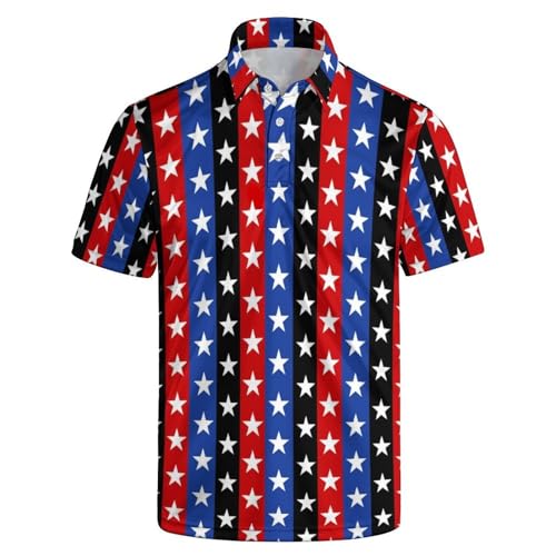Socira American Flag with Star Stripes Polo Shirts for Men Funny Golf Shirt Short Sleeve Golf Polo Shirts M