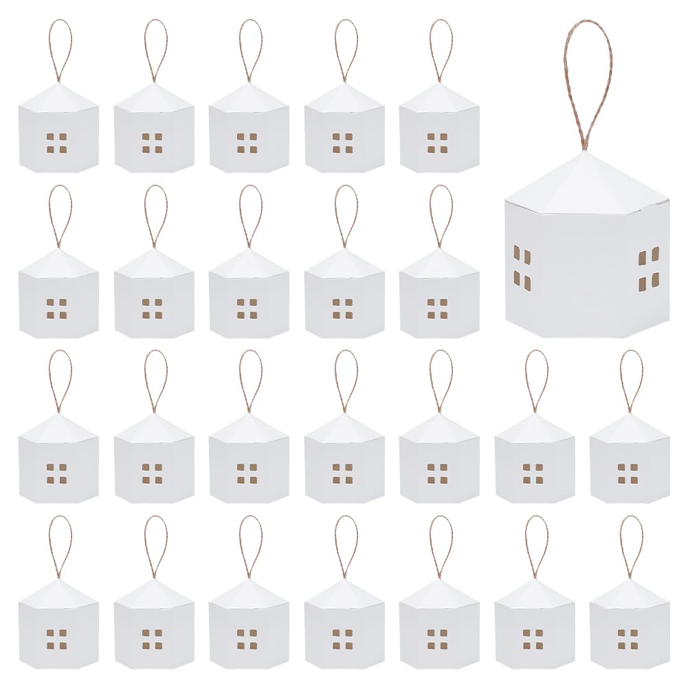 UNICRAFTALE 30Pcs House Shaped Gift Box with Ropes White House Shaped Christmas Boxes with Window Paper Decorative Candy Packing Boxes Bulk for Wedding Christmas Birthday Party Favors 8.5x8.5x6.5cm