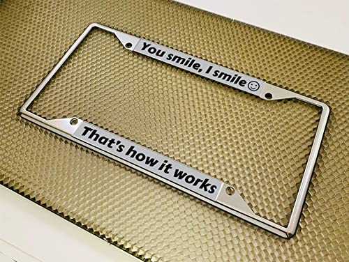 Personalized 4 Hole Chrome Metal Laser Engraved Standard Size (6”X12”) With Custom Text Design - Car License Plate Frame With Free Caps - Silver/Black Text (Qty: 1 Frame) #TOP4