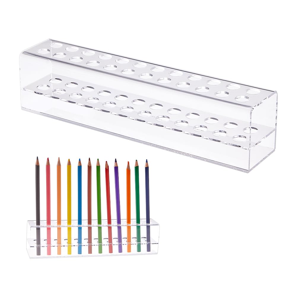 DICOSMETIC Acrylic Pen Display Stand Clear Pen Holder 24-Slots Art Brush Rack Make up Brush Drying Rack Pencil Organizer for Home Office Desk Store Supplies, 24x5x5.8cm