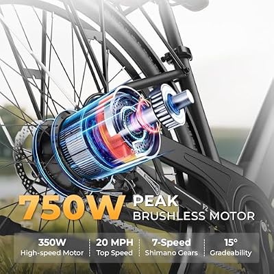 WINDHORSE 26 Electric Bike for Adults 20MPH & 30-50 Miles Range, Shimano 7-Speed, 468WH Removable Battery Commuter Ebike with 750W Peak Motor, Front Suspension, Rear Rack, Fenders, UL2849 Certified