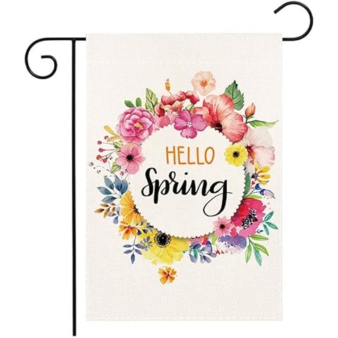 Spring Garden Flag Hello SpringFlower Wreath Banner Double Sided 12x18 Inches Flags for Seasonal Holiday Outdoor Banner Décor (Only Flag) Cover