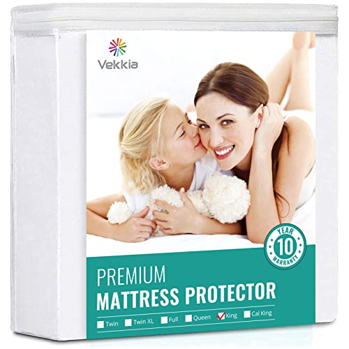 Vekkia King Size Bed Cover Premium Terry Cloth Breathable Waterproof Mattress Protector - Machine Washable