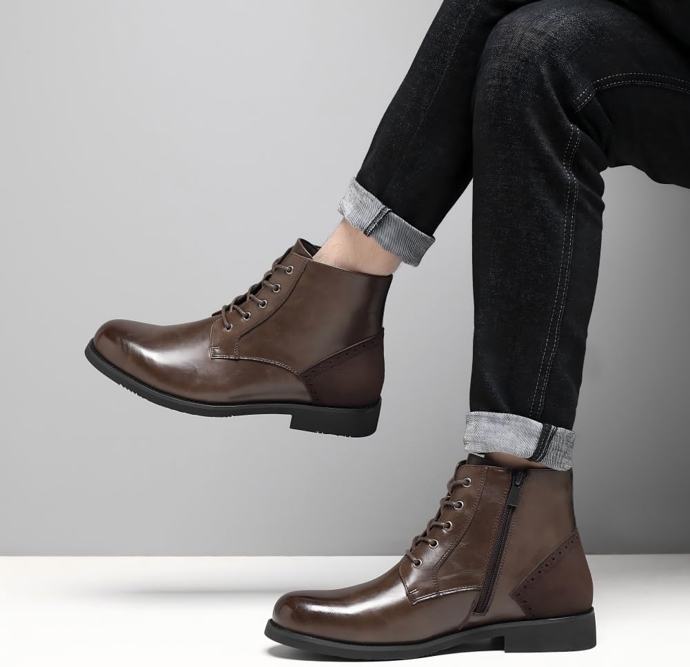 Men's Chukka Boots Classic Lace-Up Ankle Boots Fashion Leather Zipper Boots Casual Dress Boots