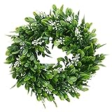 Coxeer 10In Artificial Green Leaves Wreath Greenery Hanging Boxwood Wreath for Front Door Wedding Wall Window Party Décor, Indoor/Outdoor Use (10In)