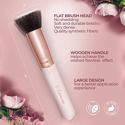 Flat Top Kabuki Foundation Brush - Premium Makeup Face Brush For Liquid, Cream, Powder - Blending, Buffing, Stippling Brush - Pro Quality Synthetic Dense Bristles #TOP1