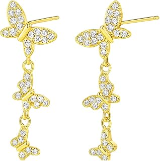 Gold Earrings for Women,Dainty Dangle Earring 14K Gold Plated Statement Drop Dangle Earrings for Women Trendy Hypoallergenic Long Huggie Hoop Earring Small Formal Prom Fashion Hoco Jewelry