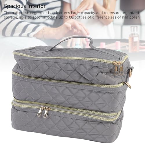 80 Butelek Torba z Organizerem na Lakier do Paznokci, Duża pojemność 3-warstwowy Odpinany Zestaw do Paznokci Etui do Przechowywania Narzędzi do Manicure, z Paskiem na ramię do
