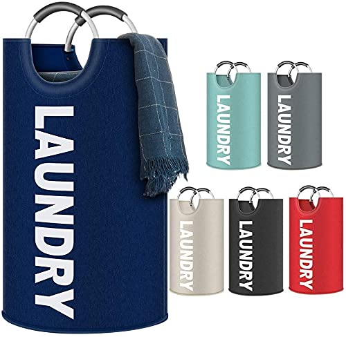 Urban London Navy Large Collapsible Laundry Baskets 82L Foldable Clothes Bag Oxford Fabric Hamper Basket Washing Bin With Aluminium Handles (Navy)
