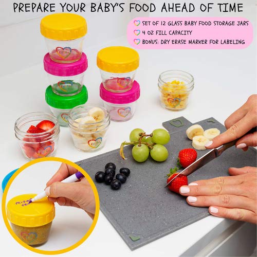 Baby Food Storage Containers - Set Of 12, 4 Oz Glass Jars With Lids - Bpa-Free, Non-Toxic, And Freezer-Safe Glass Baby Bottles For Storing Food Or Breastmilk Formula #TOP4
