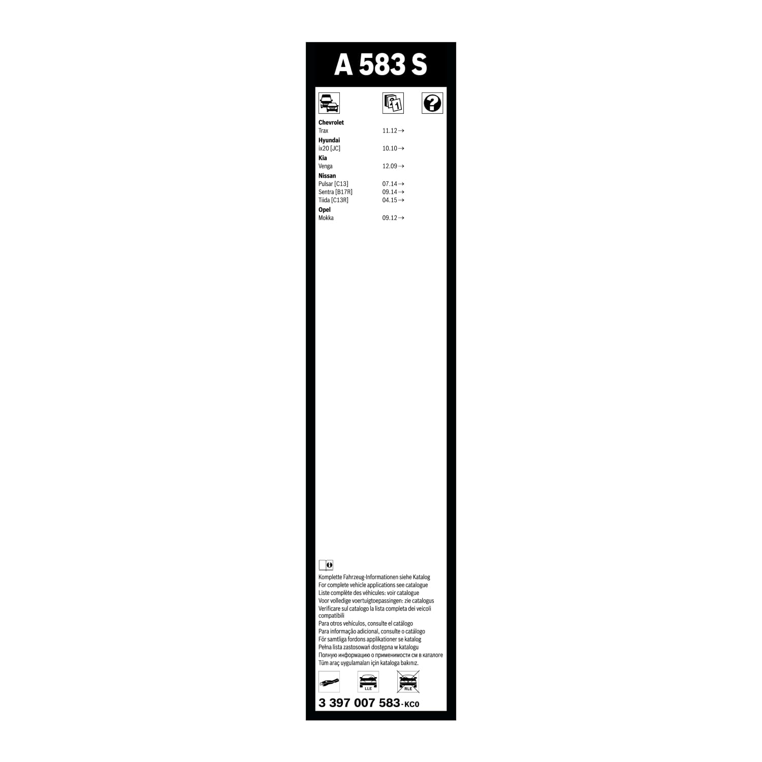 BOSCH Spazzola tergi 3397007583 Compatibile con: CHEVROLET TRAX, FIAT 500X, HYUNDAI ix20, KIA VENGA, VENGA Hatchback Van, NISSAN PULSAR Schrägheck, SENTRA VII, OPEL MOKKA/MOKKA X