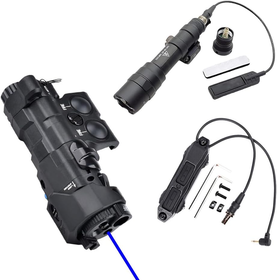 Nylon ML C1+ Box Aiming Laser Sight(with Red/Green/Blue Laser + IR Laser + IR Fill Light + LED Flashlight), & M600DF Flashlight, & NE Modular Dual Wire Remote Pressure Switch (SF+2.5) Set, Black