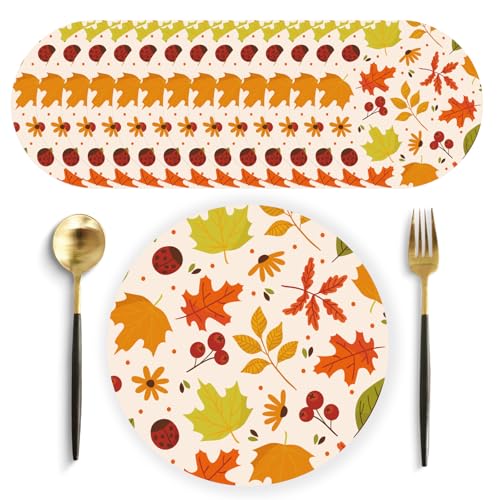 50 Pack Maple Leaf Paper Placemats 13.7 Inch Fall Disposable Placemats Autumn Harvest Decorative Place Mats Round Table Mats for Thanksgiving Holiday Farmhouse Party Dining Table Decoration(Yellow)
